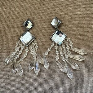 BALMAIN x H&M White Crystal Chandelier Clip On Earrings